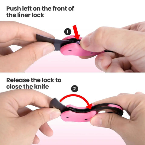 Demonstrating operation of Pink Keychain Knife For Mom Cute Box Cutter Small Pocket Knife Gadget For Everyday Carry 1.34 Inch Blade EDC Tool