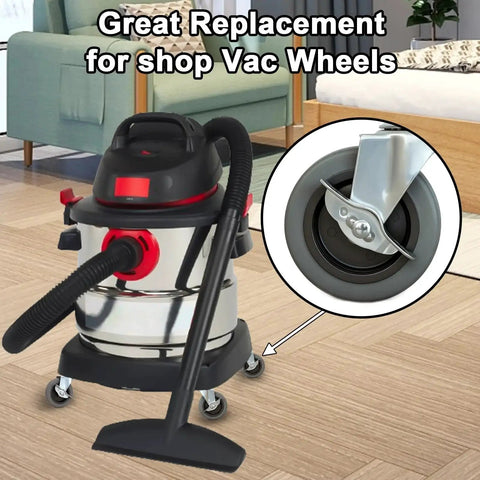 4 Inch Stem Caster Wheels Set Of 4 With Side Brakes Heavy Duty Thermoplastic Rubber Casters on shop vac, inset detail view