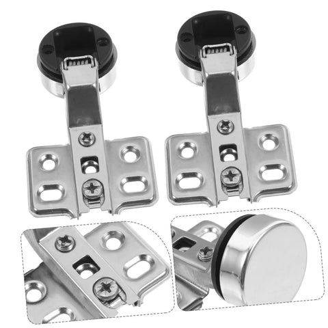 Two Pack Soft Close Cabinet Hinges With Hydraulic Damping For Frameless Cabinets Self Closing Mechanism For Kitchen Doors DIY Friendly Install Quiet And Versatile For Cabinets And Furniture By IMIKEYA, close-up of metal hinges with screws and hydraulic damping.
