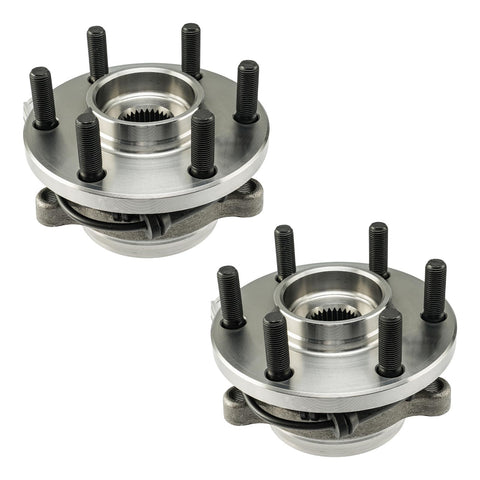 BeefedUp 4WD Front Wheel Bearing And Hub Assembly That Fits Nissan Frontier 2005 To 2019 Xterra 2005 To 2015 Pathfinder 2005 To 2012 Suzuki Equator 2009 To 2012 6 Lug 2 Piece Set displayed with ABS compatible design