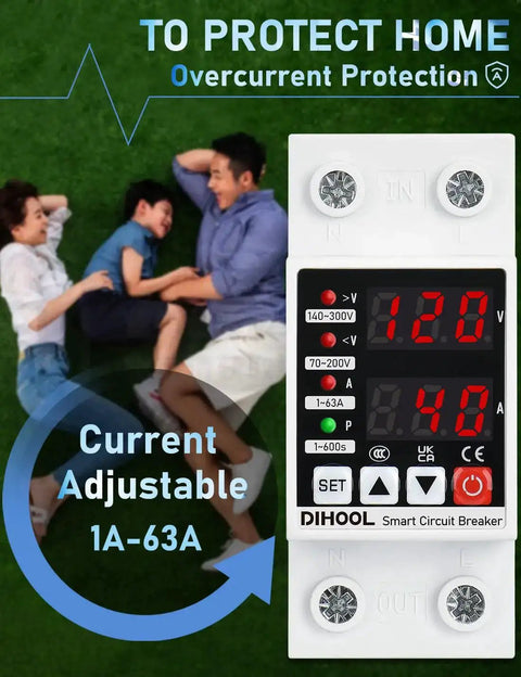 Adjustable Voltage Protector For 110V 220V Setups With Undervoltage 70-200V And Overvoltage 140-300V Cutoff, DIN Rail Mount