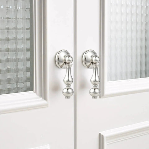Solid Brass Cabinet Knobs With Polished Nickel Finish 2 Pack on white cabinet doors