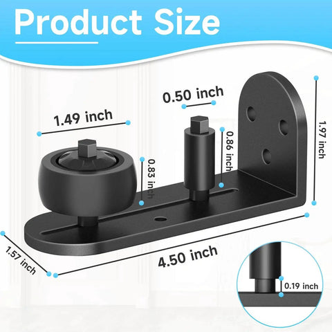 Two Pack Sliding Barn Door Floor Guide Set With Adjustable Rubber Rollers, Flush Flat Bottom And Round Edge Design, size guide.
