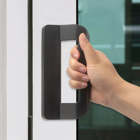 Full Replacement Sliding Door Handle Set For Five And Five Eighths Inch Hole Spacing With Mortise Lock And Key Front And Back Side Black Finish