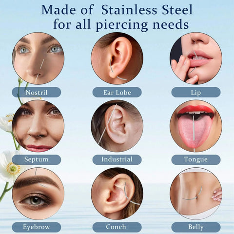 Image showing piercing sites for 16G 18G Piercing Taper Ball Grabber Go To Hypoallergenic Stainless Steel Flat Back Earring.