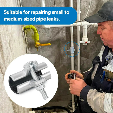 1 Inch By 3 Inch Stainless Steel Pipe Repair Clamp With One Bolt for quick water and copper leak repair, shown installed on pipe.