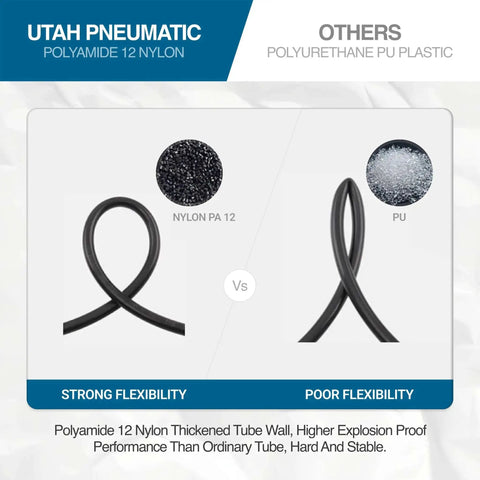 1/4 Inch Air Line Tubing Nylon PA12 Hose 32.8Ft DOT Approved black with strong flexibility vs polyurethane