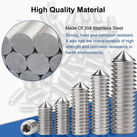 50 Pack M3 x 6mm Set Screws In 304 Stainless Steel With Internal Hex Allen Head Drive Cup and Cone Point for Towel Racks