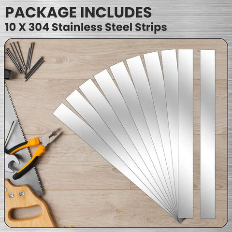Metal Shim Set Of 10 Stainless Steel Strips In Mirror Silver Finish, 12 Inch Long And 1 Inch Wide, 0.02 Inch Thick Gap Filler