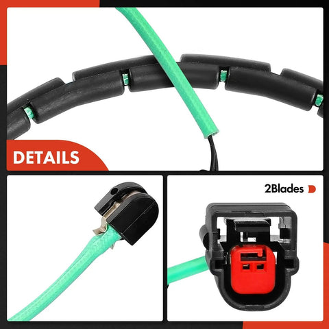 Brake pad wear sensor cable for Jaguar XF; collage showing green wire detail, sensor tip, and red 2-pin connector