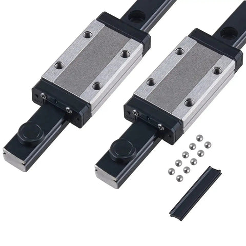 Close-up of 4 Pack MGN12 500mm Linear Rail Guide Kit with 2 MGN12H bearing carriages for CNC machine upgrades, showing anti-rust coating.