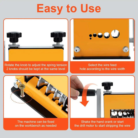 Steps to use Pro Grade Cable Stripper Tool For 3 To 17mm Wires With 6 Channel And 5 Blades Drill Powered Or Hand Crank