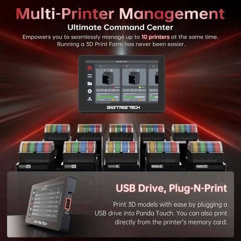 Multi-printer management display from Panda Touch Upgrade Touch Screen Kit For Bambu Lab P1P P1S X1C X1E A1 Mini 3D Printers