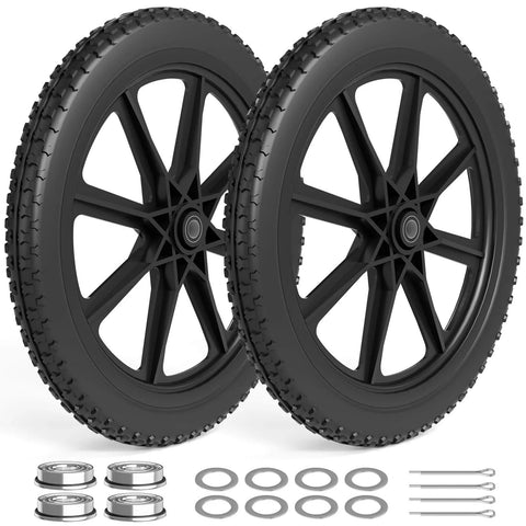 20 Inch Flat Free Wheelbarrow Wheels 2 Pack With Preinstalled Five Eighth Inch Bearings And Three Quarter Inch Adapters Replacement Cart Tires For Rubbermaid And Garden Carts Built Tough Easy Install And Durable Performance