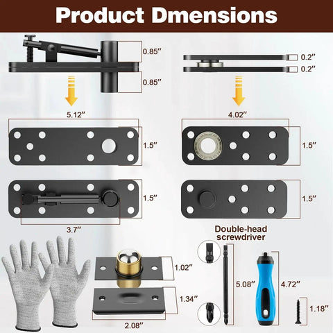 Hidden Door Hinge System Heavy Duty 360 Degree Rotation In Solid Stainless Steel Beefy Concealed Gate Hinges dimensions and tools