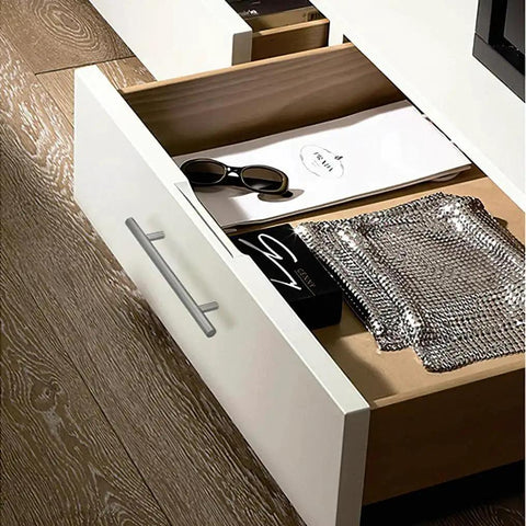 30 Pack 5 Inch Cabinet Pulls With 3 Inch Hole Center In Satin Nickel Premium Stainless Steel on white drawer in modern setting