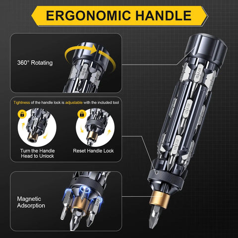 19-In-1 Magnetic Screwdriver Set With S2 Steel Bits For DIY Handyman And EDC Multitool High Torque 30 Nm Strong Magnetic Tip