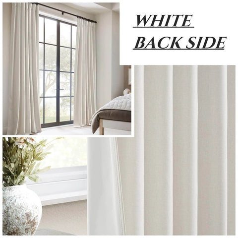 Total Blackout Curtains 96 Inches Long For Bedroom And Living Room Two Panel Set, Heavy Thermal Rustic Beige Linen Burlap Look