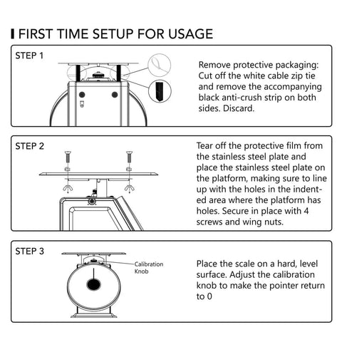 Instructions for setting up Heavy Duty Mechanical Kitchen Scale 44Lb 20Kg Portion Control Dial Scale With Stainless Steel Platform
