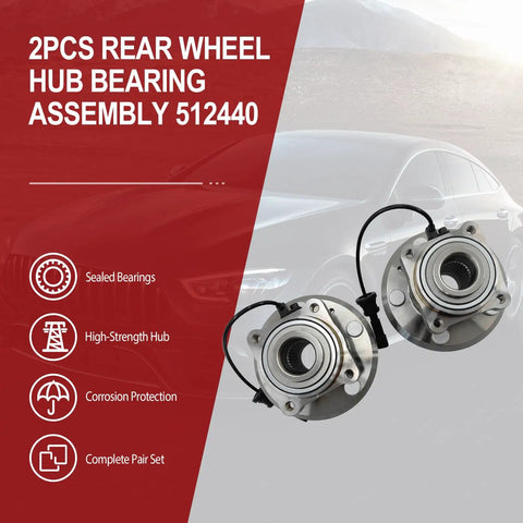 Rear Wheel Hub Bearing Assembly Set Of 2 Model 512440 For Chevy Equinox And GMC Terrain With ABS 2010 2017 displayed on car graphic