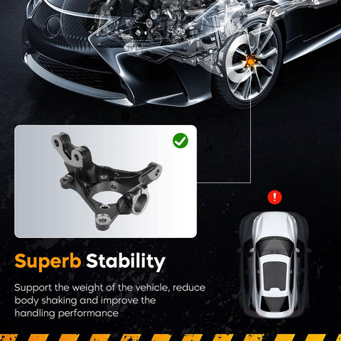 Image of Front Wheel Hub Bearing Knuckle Assembly Kit inside a vehicle model showing installation for stability and performance.
