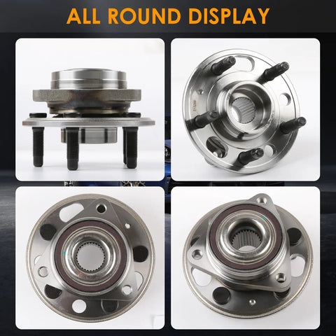 Front Or Rear Wheel Hub And Bearing Assembly That Fits Chevy Malibu 13 16 Impala 14 17 Buick Lacrosse GMC Terrain Chevrolet Equinox 10 16 Buick Regal 11 16 And More For A Smooth Quiet Ride, showing front and side view of assembly