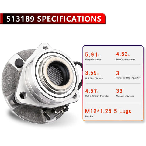 Front Wheel Bearing And Hub Assembly Pair For 2002 To 2007 Saturn Vue 2005 To 2006 Chevy Equinox And 2006 Pontiac Torrent With 5 Lug And ABS Compatible Quick Install Durable Wheel Hub Replacement Kit For Your Ride