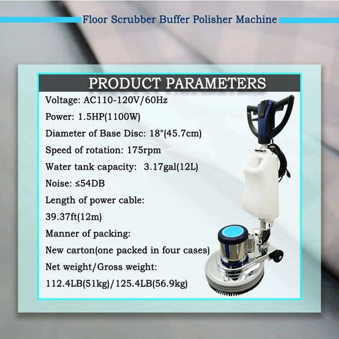 Beast 18 Inch Floor Scrubber And Polisher Pro Grade Multi Surface Cleaner For Wood Tile Epoxy And Carpet Industrial 110V