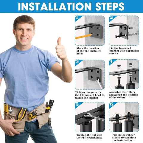 Installation instructions for Heavy Duty Sliding Gate Roller Guide Kit With Steel L Bracket And Adjustable Nylon Rollers