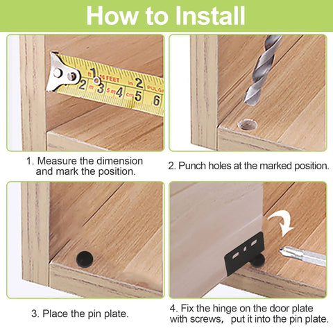 Installation steps for Concealed Shaft Cabinet Door Pivot Hinges In Iron Black, drill and measure wooden cabinet door.