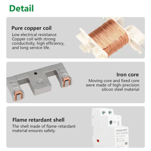 12V DC Coil Contactor 25 Amp 2 Pole with copper coil, iron core, and flame retardant shell for RV, solar and smart systems