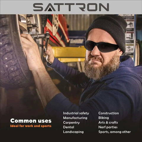 Man wearing 50 Pack Tinted Safety Glasses With Scratch And Impact Resistance Dark UV Protective Lenses for construction work