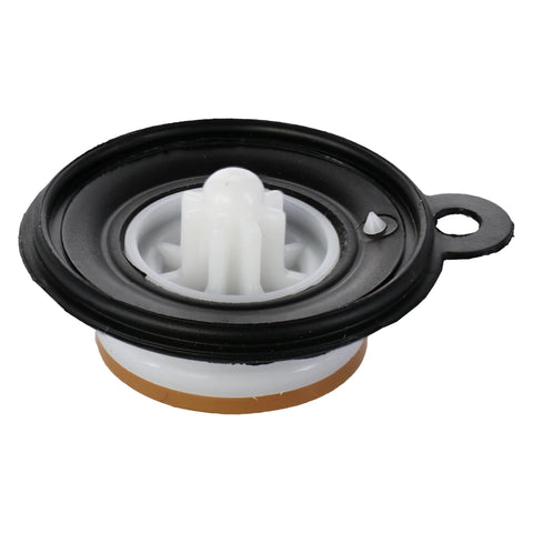 Close-up of Orbit 57045 100-Series diaphragm repair kit, black housing with white diaphragm and brown seal.