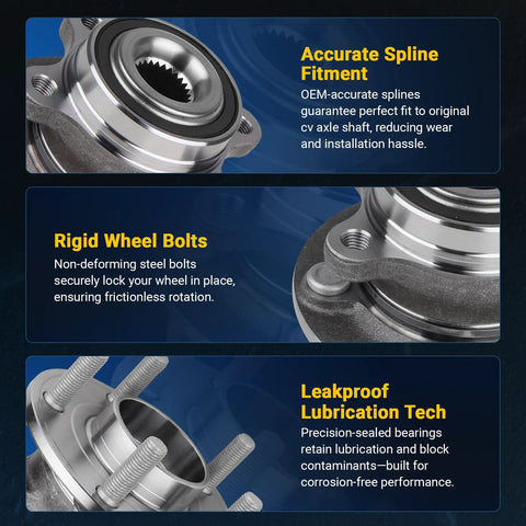 Front Wheel Bearing Replacement For Toyota Corolla Celica Matrix Prius And Pontiac Vibe Direct Fit Wheel Hub Assembly 2000 To 2019 510070 Durable OEM Grade Quality For Long Lasting Reliable Performance features accurate spline, rigid wheel bolts, leakproof lubrication.