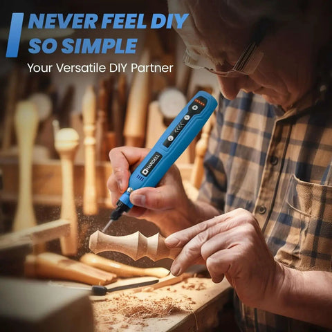 Person using Cordless Rotary Tool Kit With 69 Accessories 3.7V Mini Power Drill Type C Charging 5 Variable Speeds for woodworking