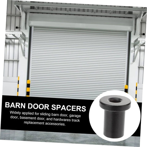 Five Piece Barn Door Track Spacers And Connectors Kit For Sliding Door Hardware, durable steel spacers shown with garage door.