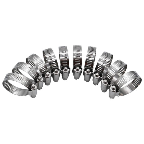 Amazon RoadFormer 2-in worm gear hose clamps, full stainless steel, 1/2-in band, SAE 32, 40–64mm range, 10-pack