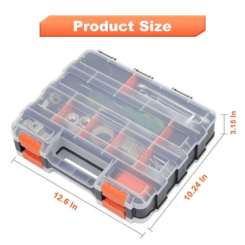 Orange 34 Compartments Double Sided Small Parts Organizer With Removable Dividers And Clear Lid Tackle Box dimensions
