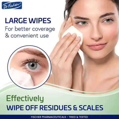 Woman using Hypoallergenic Preservative Free Eyelid Wipes For Sensitive Eyes Twin Pack to clean eyelids