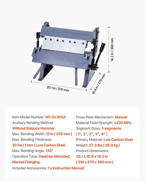 Box And Pan Brake For Sheet Metal Bending Up To 12 Inches Wide With 20 Gauge Mild Steel Capacity 0 To 135 Degree Adjustable View