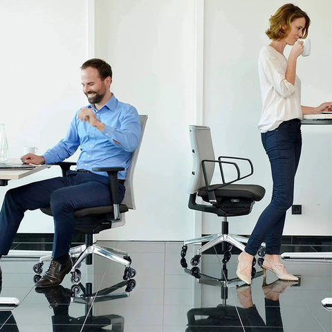 Office chairs with Heavy Duty Rubber Chair Casters 3 Inch Replacement Wheels With 10mm Stem For Flat Pack Chairs, on shiny floor.