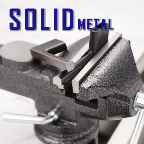 Solid metal construction of wide foot cabinet bar pull in matte black 5 inch 128mm screw spacing under inspection.