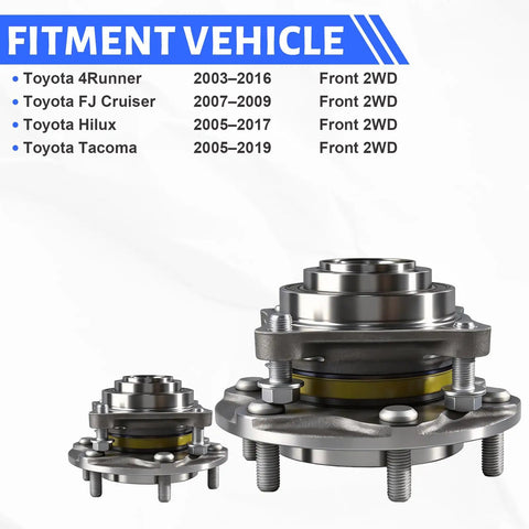 Bolt On Front Wheel Hub Bearing Assembly with ABS, 6 Lug OE 515040 Replacement for Toyota 4Runner, FJ Cruiser, Hilux, Tacoma Front 2WD