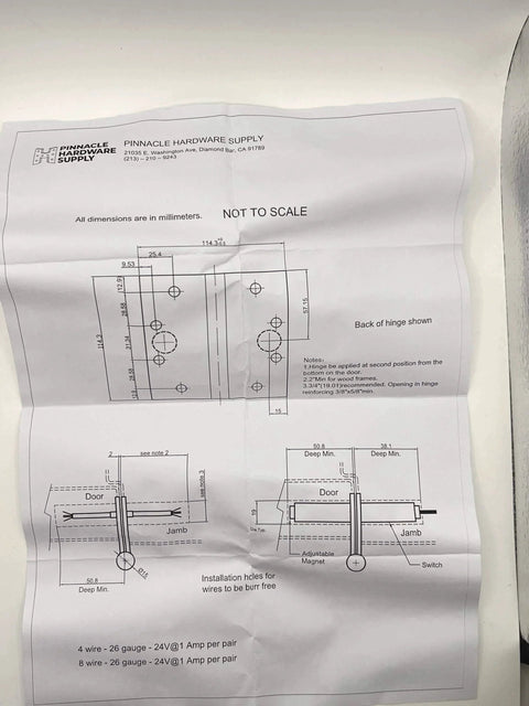 Diagram of Electrified Steel Hinge Four Wire Electric Hinge Four And A Half Inches By Four And A Half Inches US26D Finish Square Corner.