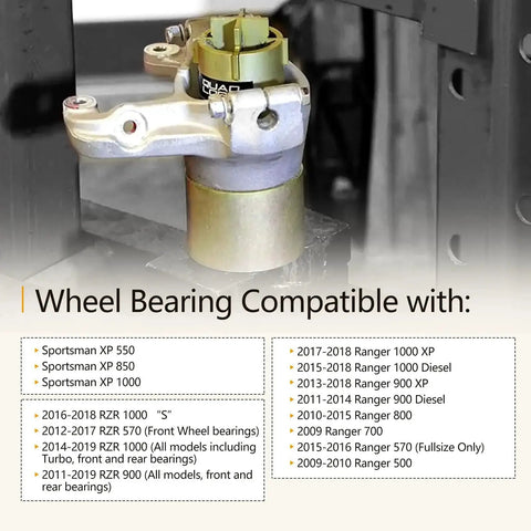 Front And Rear Wheel Bearing Install And Removal Press Tool Kit For Polaris Sportsman XP 550 850 1000 Ranger 500 570 700 800 900 1000 And RZR 570 900 1000 Compatible With OEM Replaces 5136689 5136690 shown on a list of compatible models.