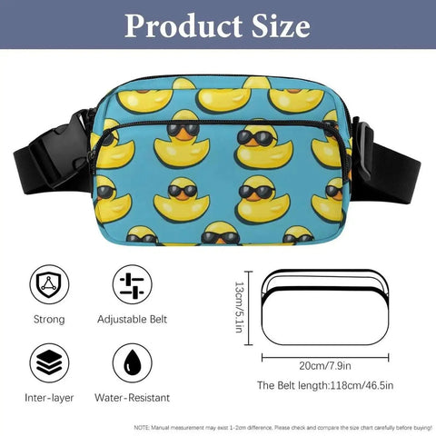 Crossbody Fanny Pack For Men And Women Adjustable Strap Belt Bag 300D Twill Construction Cool Duck Sunglasses Print