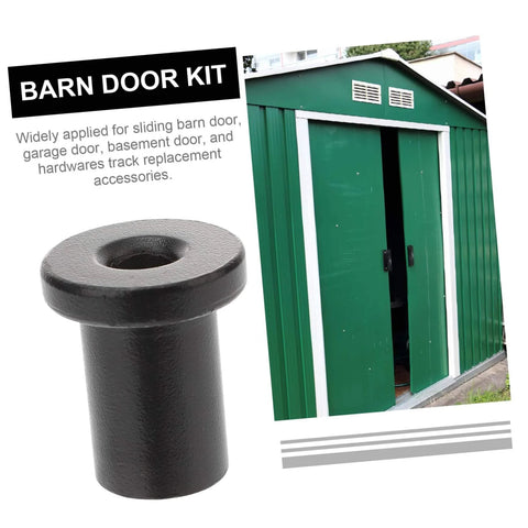 Five Pack Barn Door Track Spacers Black Connectors for Sliding Barn Doors Wall Mount Hardware shown with green barn doors.