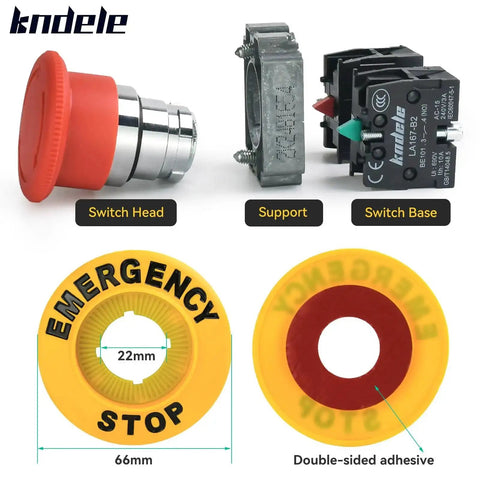 22mm Red Mushroom Emergency Stop Button Switch IP65 Waterproof SPDT With 1NO 1NC Contacts 10A 600V components layout