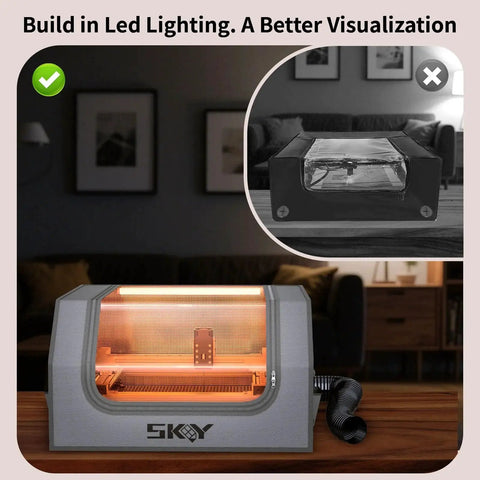 Universal Laser Engraver Enclosure With LED Light And Vent Kit For Most Laser Cutters, Eye Protection, Smoke Odor Shield, front view
