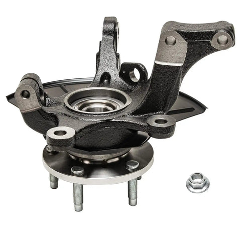 Close-up of 2 Front Steering Knuckles And Wheel Bearing Hubs Heavy Duty Replacement Kit For Ford Escape Mazda Tribute Mercury Mariner 2005 2006 2007 2008 2009 2010 2011 Ready To Install